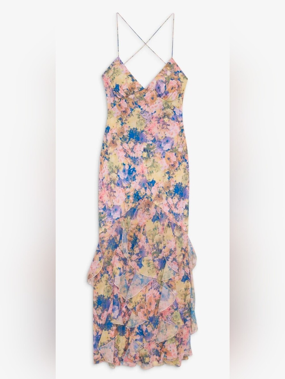 For Love & Lemons Pink Elea Floral Maxi Ruffle Dress - Picture 2 of 13